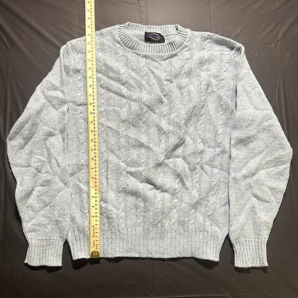 Janzen Made in USA Cable Knit Sweater Light Blue Crewneck Mens Large L
